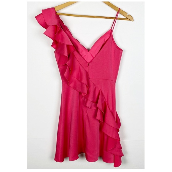 IEENA for Mac Duggal Ruffle Mini Dress Pink Size 0 - Picture 4 of 9